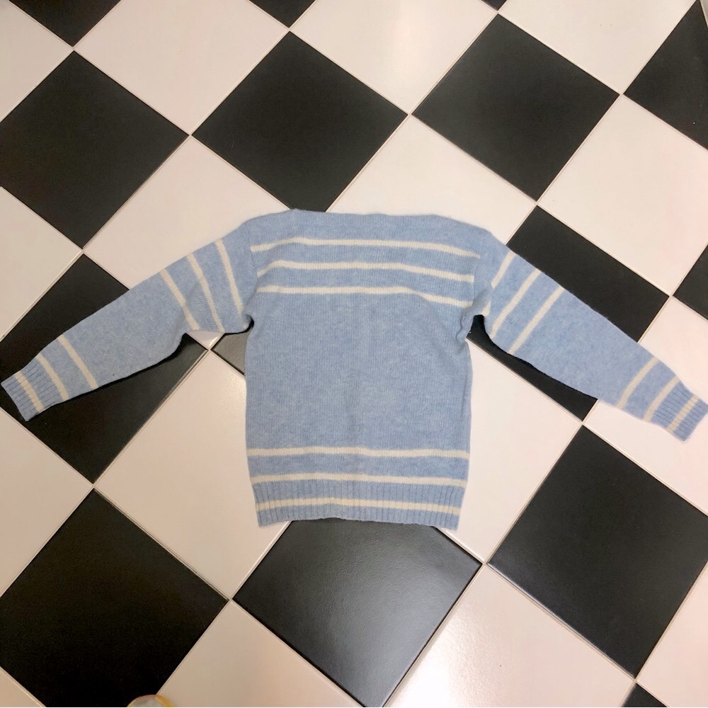 Vintage 70s 80s Izod Pullover Sweater Boat Neck Baby Blue White Stripes Bateau S